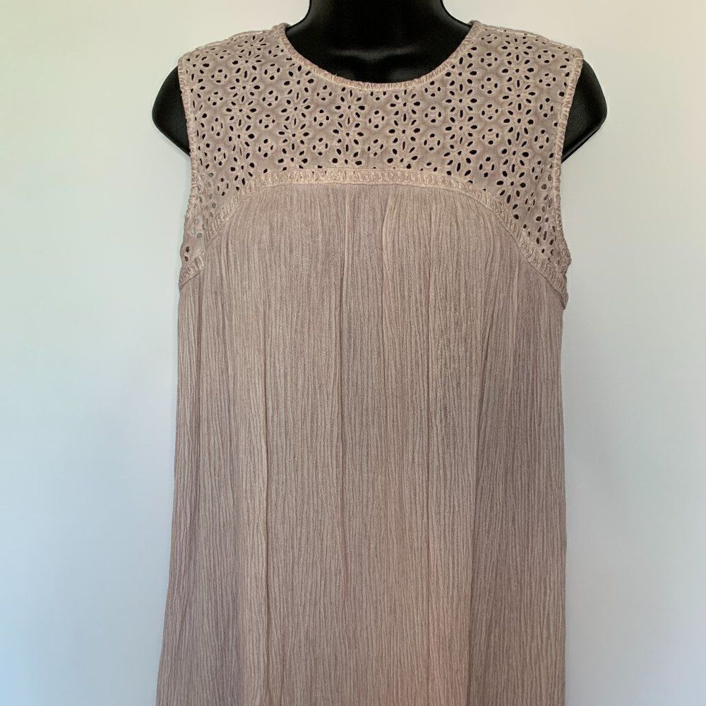 Knox Rose Sleeveless Taupe-Cream Eyelet Yoke Midi Dress